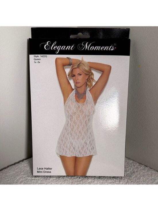 Elegant Moments Other - Elegant Moments White Lace Halter Mini Dress